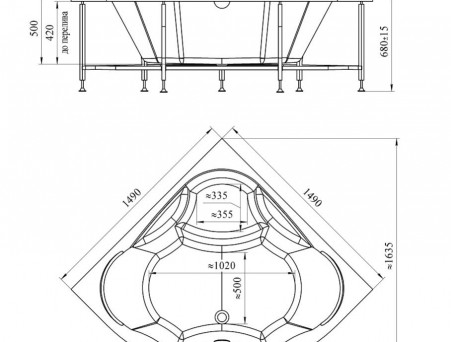 Акриловая Ванна «Vannesa» Сандра 149х149, Комплект (137492)