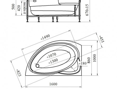 Акриловая Ванна «Vannesa» Модерна 160х100 R, Комплект (137483)