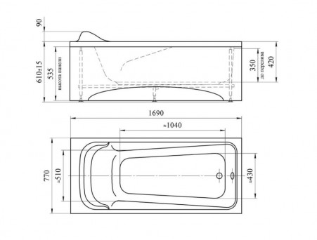 Акриловая Ванна «Vannesa» Роза 169х77, Комплект (137491)