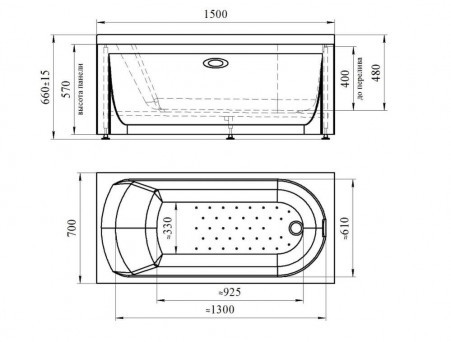 Акриловая Ванна «Vannesa» Николь 150х70, Комплект (137488)