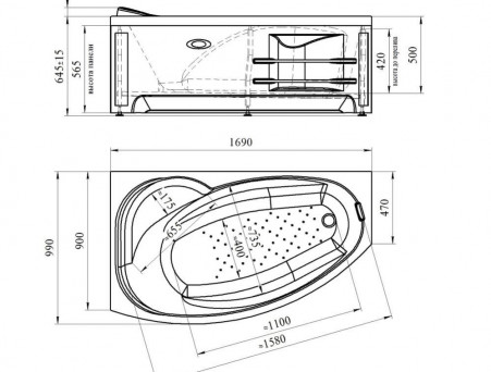 Акриловая Ванна «Vannesa» София 169х99 L (2-01-0-1-1-223Ч)
