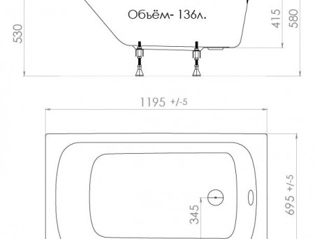 Акриловая Ванна «Triton» Стандарт 120х70 (Н0000099325)