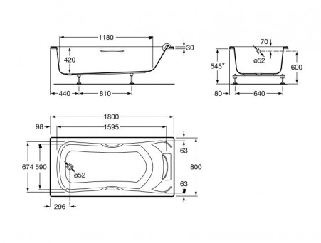 Акриловая Ванна «Roca» BeCool 180х80 с Ручками, Комплект (ZRU9302782+ZRU9302786)