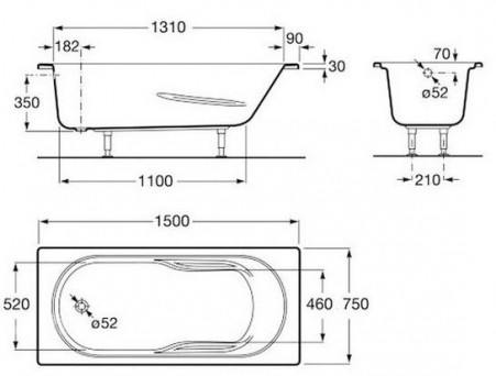 Акриловая Ванна «Roca» Genova N 150х75, Комплект (ZRU9302894+ZRU9302895)