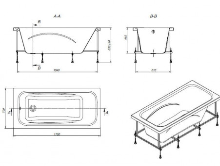 Акриловая Ванна «Roca» Line 170х70, Комплект (ZRU9302924+ZRU9302925)