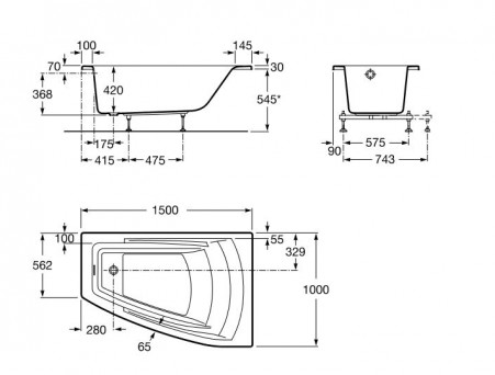 Акриловая Ванна «Roca» Hall Angular 150х100 R (ZRU9302865)