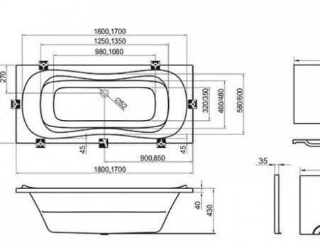 Акриловая Ванна «Ravak» Campanula II 180х80, Комплект (022381)