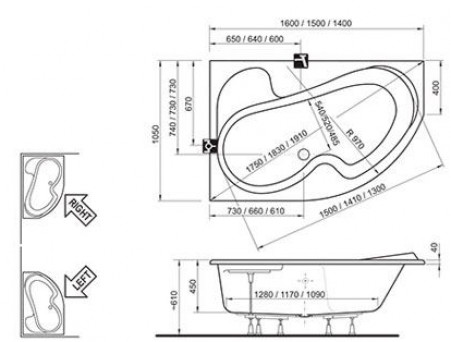 Акриловая Ванна «Ravak» Rosa I 150х105 L (CK01000000)