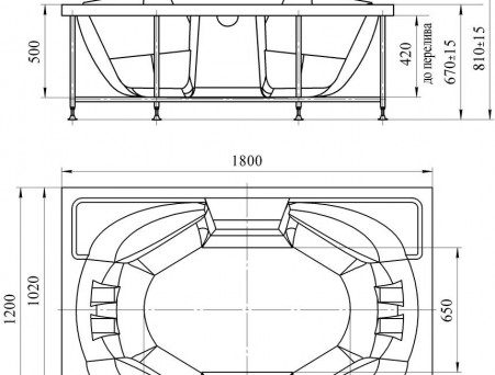 Акриловая Ванна «Radomir» Конкорд 180х120 с поручнем, Комплект (150413)