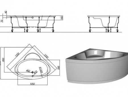 Акриловая Ванна «Kolpa-San» Royal 120х120, Комплект (061956)