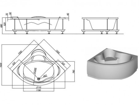 Акриловая Ванна «Kolpa-San Quat» Loco 150х150, Комплект (150042)