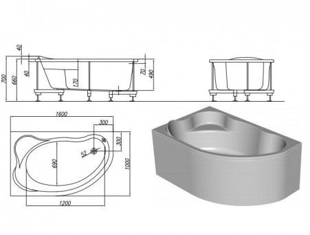 Акриловая Ванна «Kolpa-San Quat» Amadis 160х100 D (121081)