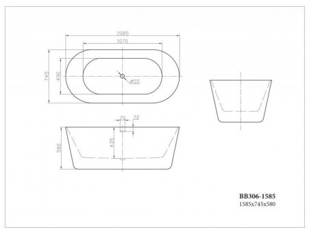 Акриловая Ванна «BelBagno» 158,5х74,5 (BB306-1585)