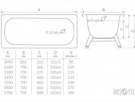 Стальная Ванна «ВИЗ» Donna Vanna Белая Орхидея 1600х700 (DV-63901)