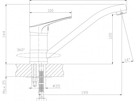 Смеситель для Кухонной Мойки «Rossinka» B, Хром (B35-21)