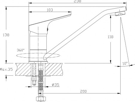 Смеситель для Кухонной Мойки «Rossinka» RS29, Хром (RS29-21)