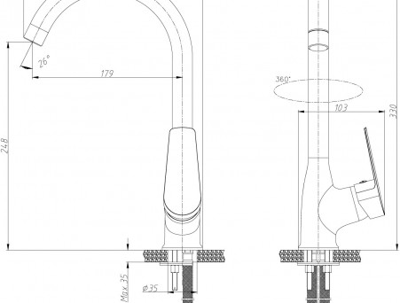 Смеситель для Кухонной Мойки «Rossinka» S, Хром (S35-23)