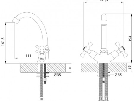 Смеситель для Раковины «Rossinka» H, Хром (H02-62)