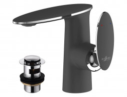 Смеситель для Раковины «Rossinka» RS30 с Донным Клапаном, Черный, Хром (RS30-11B)