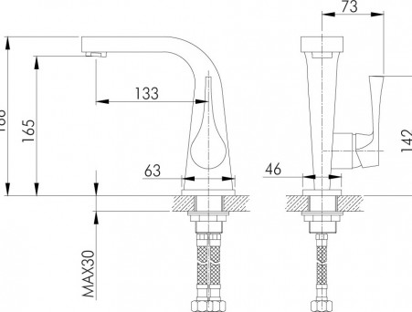 Смеситель для Раковины «Rossinka» RS34, Хром (RS34-12U)