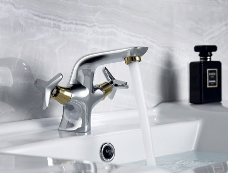 Смеситель для Раковины «Rossinka» RS41, Хром, Золото (RS41-61)