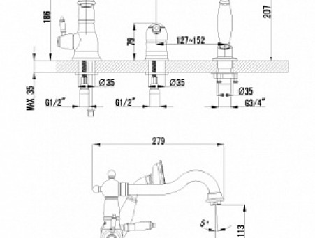 Смеситель на Борт Ванны «Lemark» Vintage, Бронза (LM4845B)