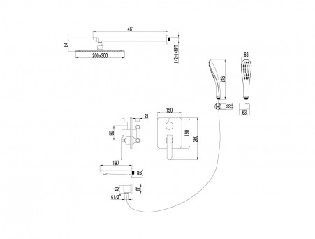 Смеситель для Ванны и Душа «Lemark» Встраиваемый 49 Melange (LM4922CW)