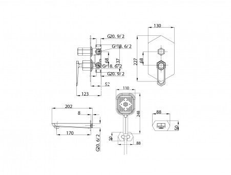 Смеситель для Ванны с Душем «Lemark» Встраиваемый 39 Prizma (LM3922C)