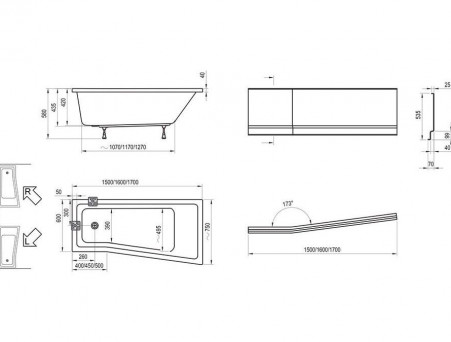 Фронтальная Панель «Ravak» BeHappy II 170x75 R с Креплением (CZ95100A00+B28100000N)