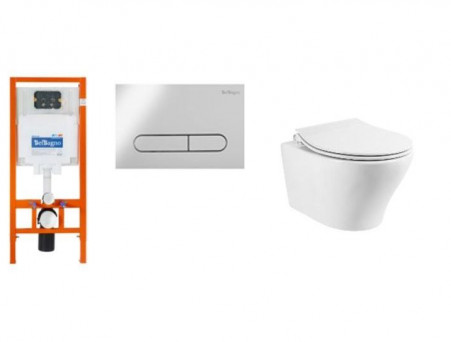 Комплект Инсталляции «BelBagno» 4 в 1 с Унитазом Acqua (BB340CHR/BB2020SC/BB002-80/BB005-PR-CHROME)