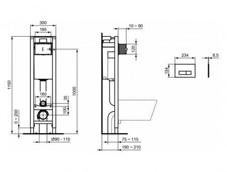 Система Инсталляции для Унитазов «Ideal Standard» Prosys Eco Frame M, Клавиша Смыва Глянцевый Хром (E2332AA)